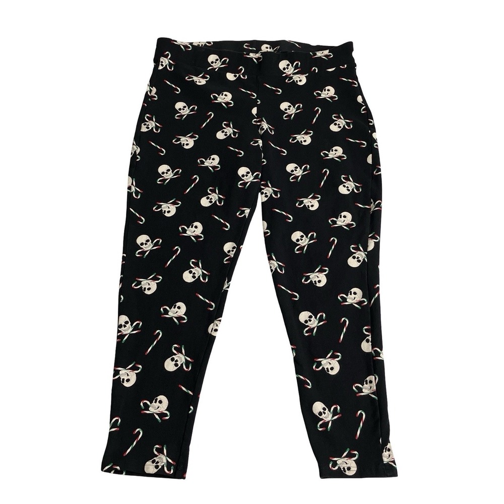 Torrid Pants Womens 2X Black Skull Candy Cane AOP Cropped Legging Stretch 33x25